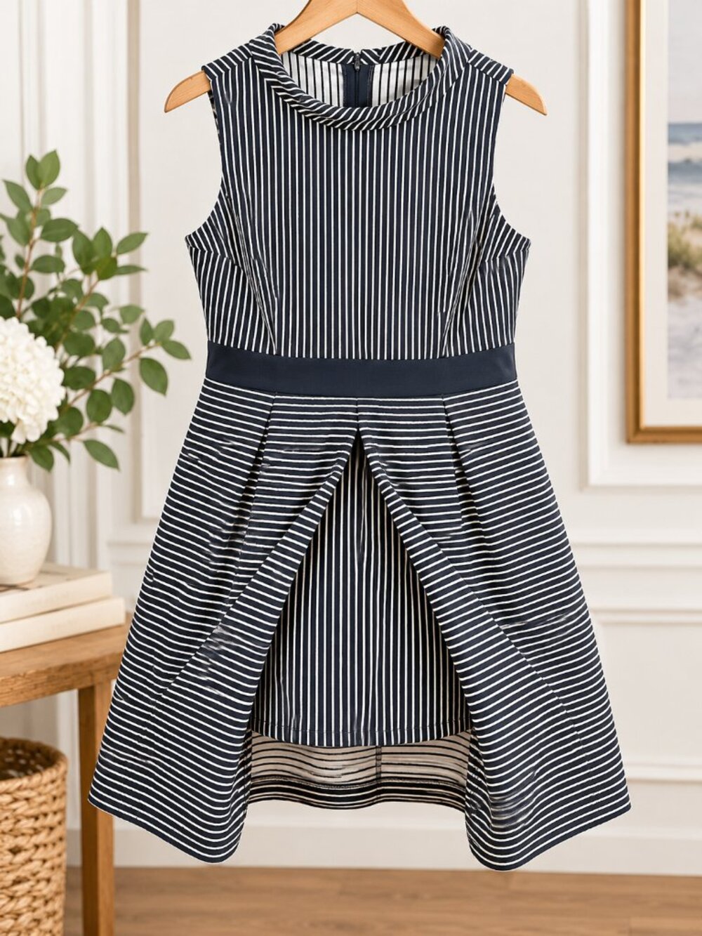 BLACK & WHITE STRIPED FIT & FLARE DRESS | SIZE XL